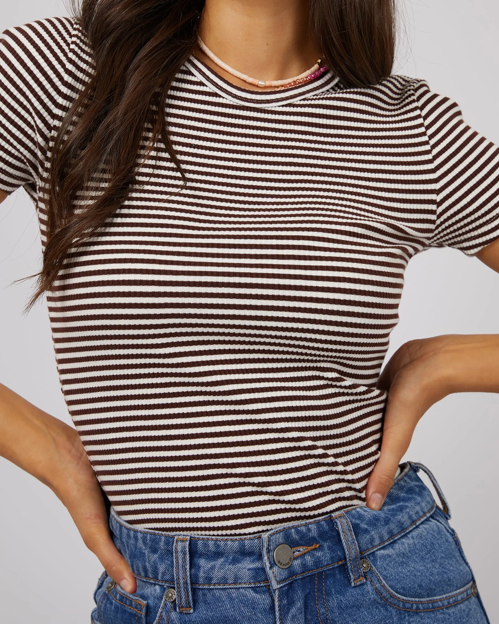 All About Eve Rib Stripe Tee Brown