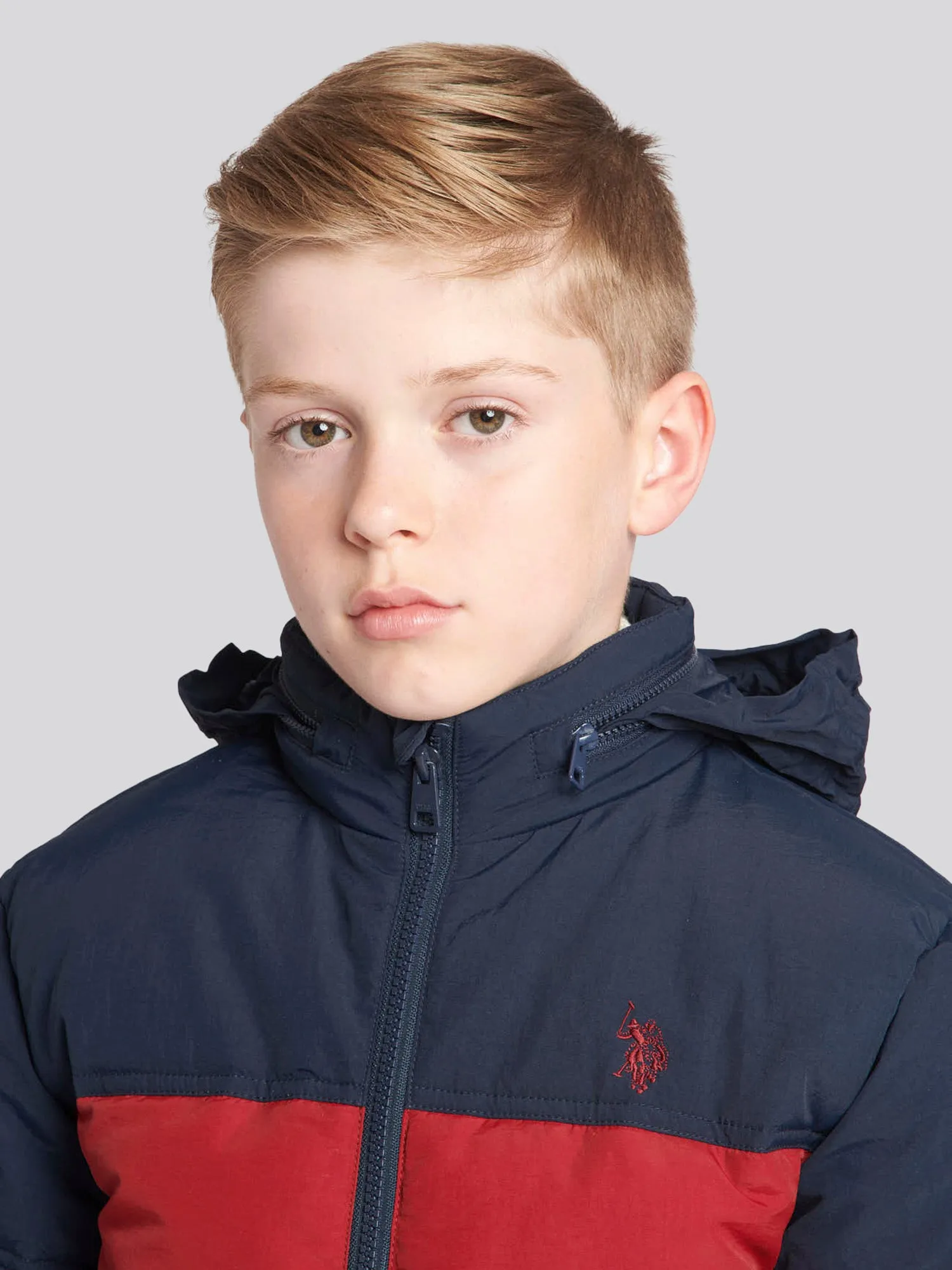 Boys Colour Block Puffer Coat Biking Red