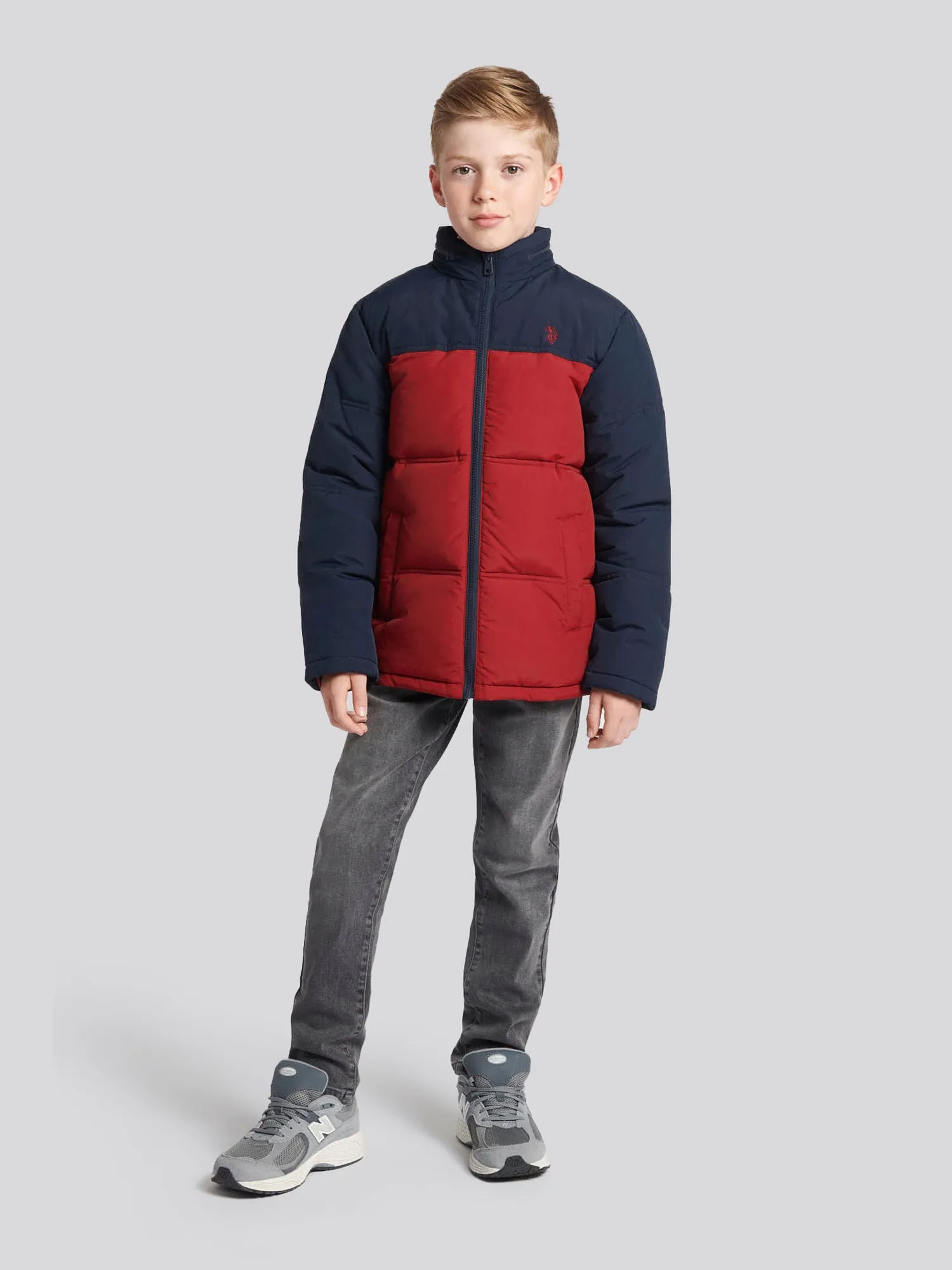 Boys Colour Block Puffer Coat Biking Red