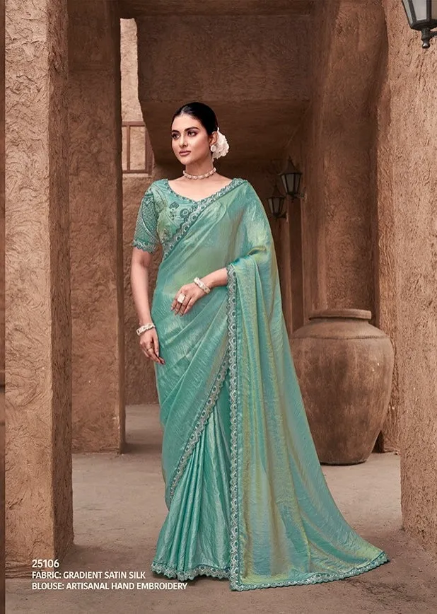 C Green Gradient Crape Silk Georgette Saree with Stitched Blouse