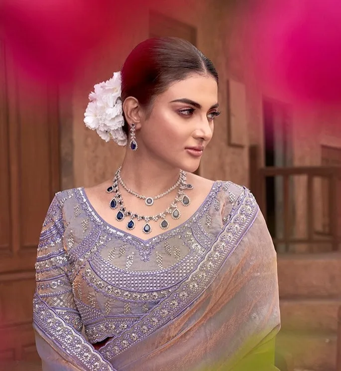 Chiku Gradient Crape Silk Georgette Saree with Stitched Blouse