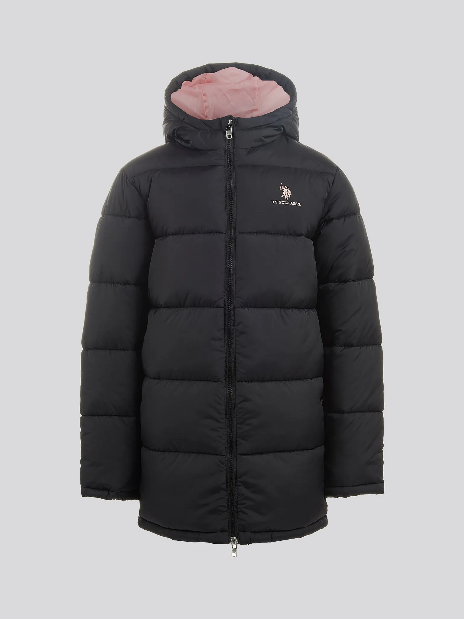 Girls Longline Puffer Jacket in Black