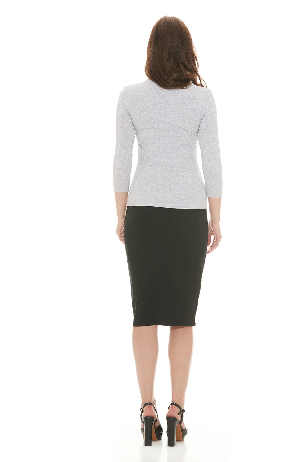 Grey Mix Women's 3/4 Sleeve Fitted Layering Top