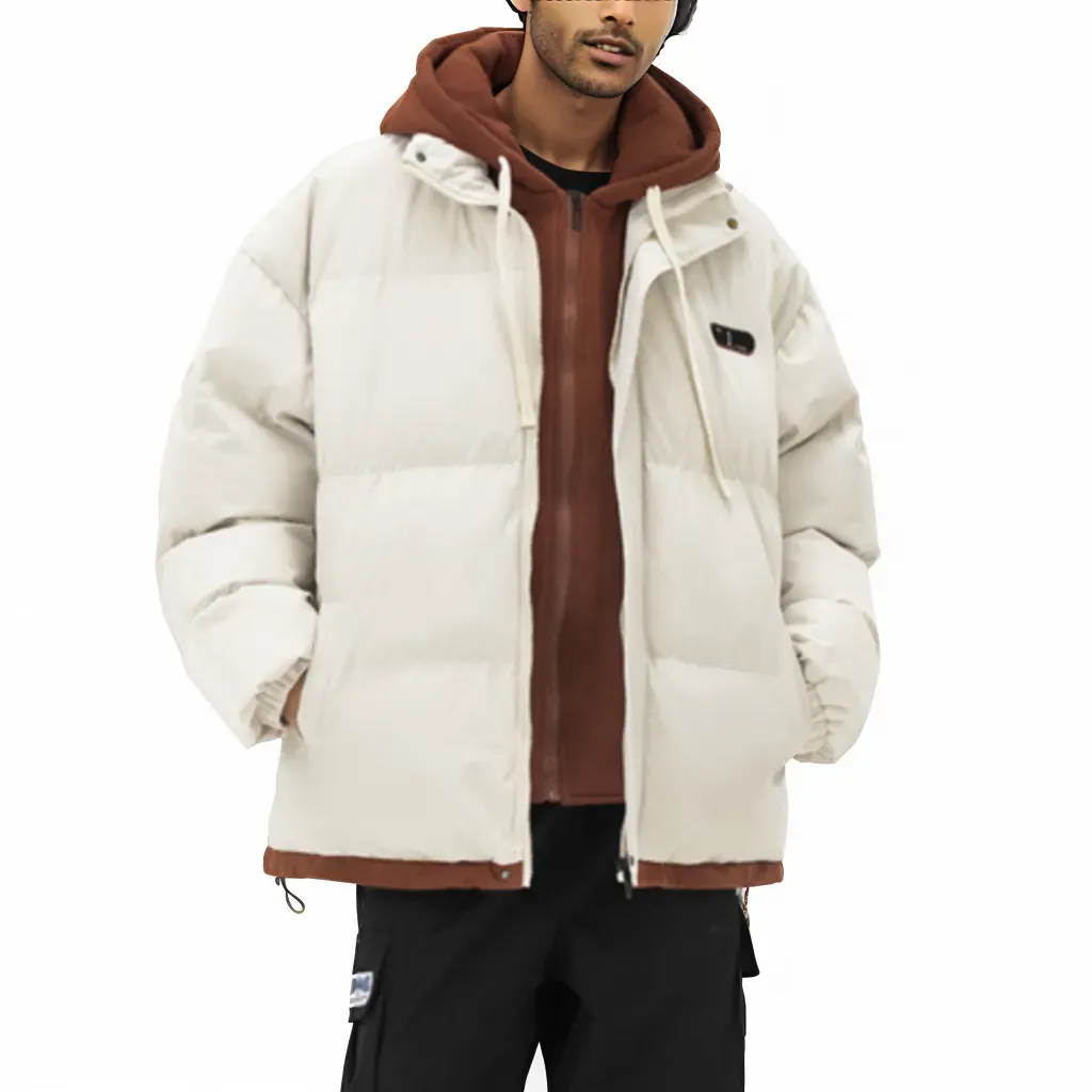 Mens Layered Look Hooded Puffer Jacket