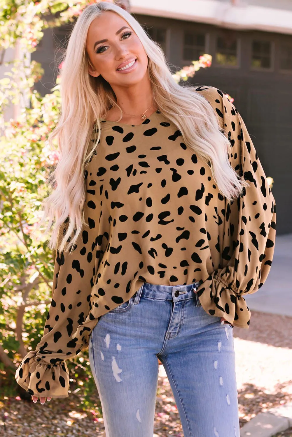 'Morgan' Printed Flounce Sleeve V-Neck Blouse