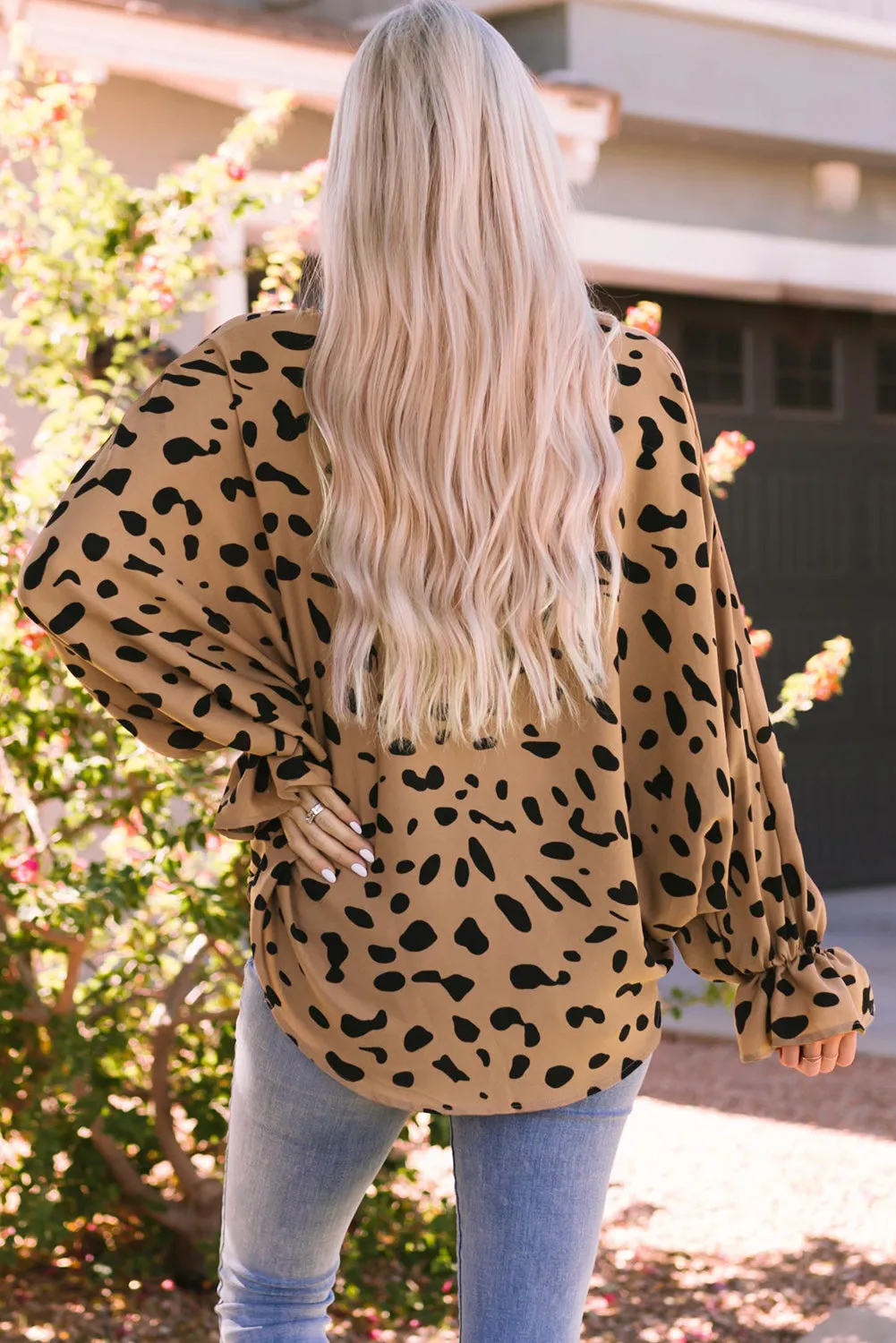 'Morgan' Printed Flounce Sleeve V-Neck Blouse