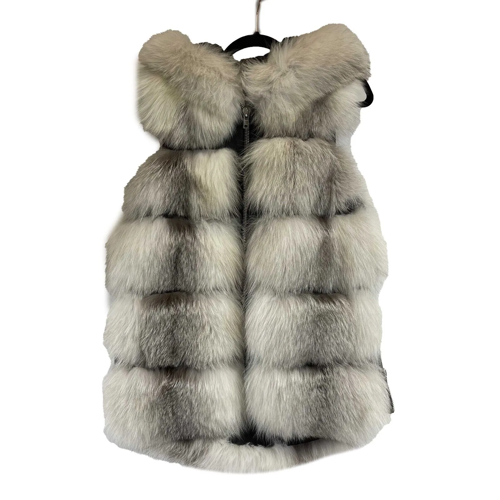 Nicole Benisti - White Cross Fox Fur Vest -White/Light Grey - Size S