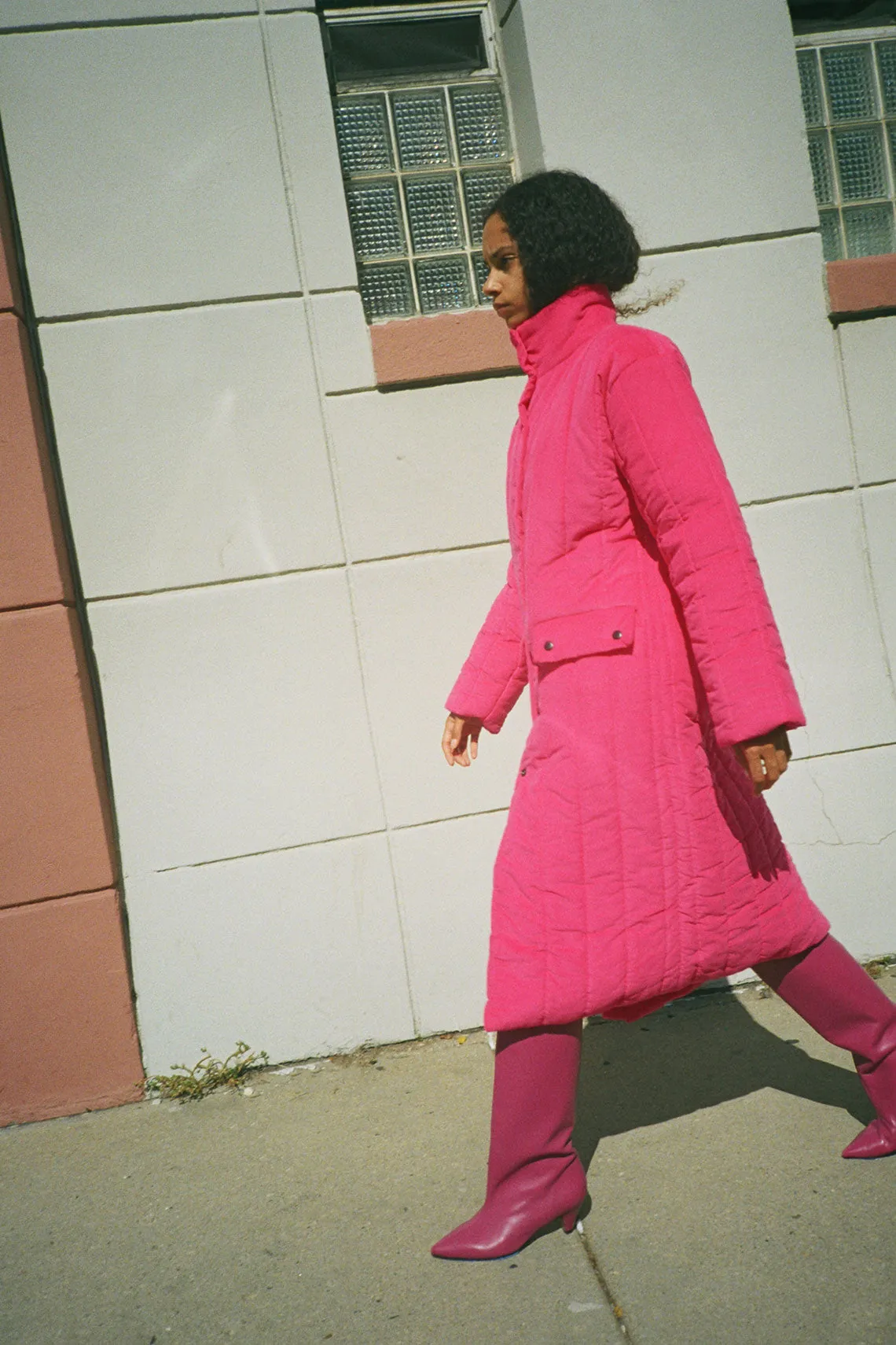 Pink Corduroy Puffer Coat