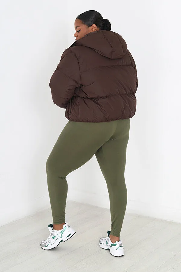 PLUS SIZE CHOCOLATE SHORT PADDED PUFFER JACKET