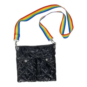 Sondra Roberts Squared Shiny Puffer Rainbow Pride Crossbody Bag Purse New