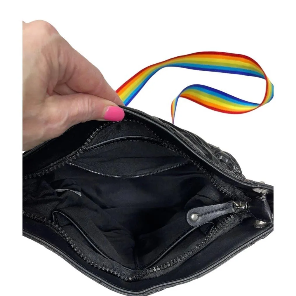 Sondra Roberts Squared Shiny Puffer Rainbow Pride Crossbody Bag Purse New