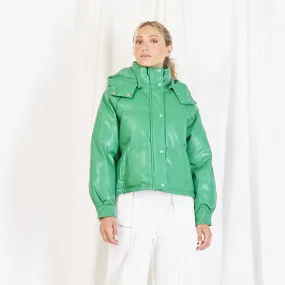 Wholesale leather padded jacket with detachable hood