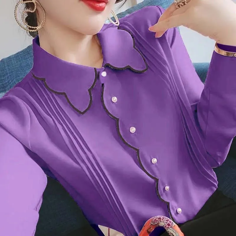 Women's Long Sleeve Solid Color Shirts & Blouses 333679