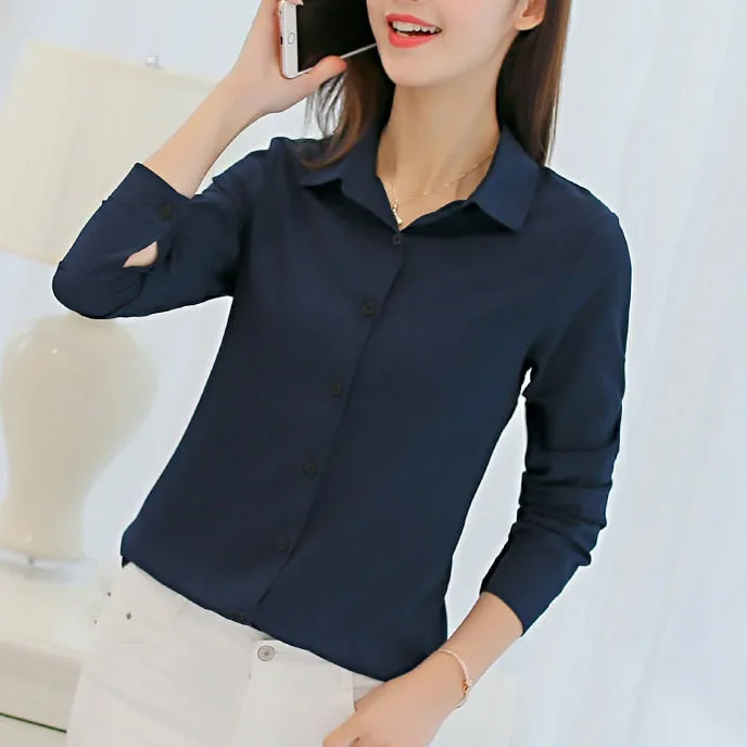 Women's Long Sleeve Solid Color Shirts & Blouses L 514778